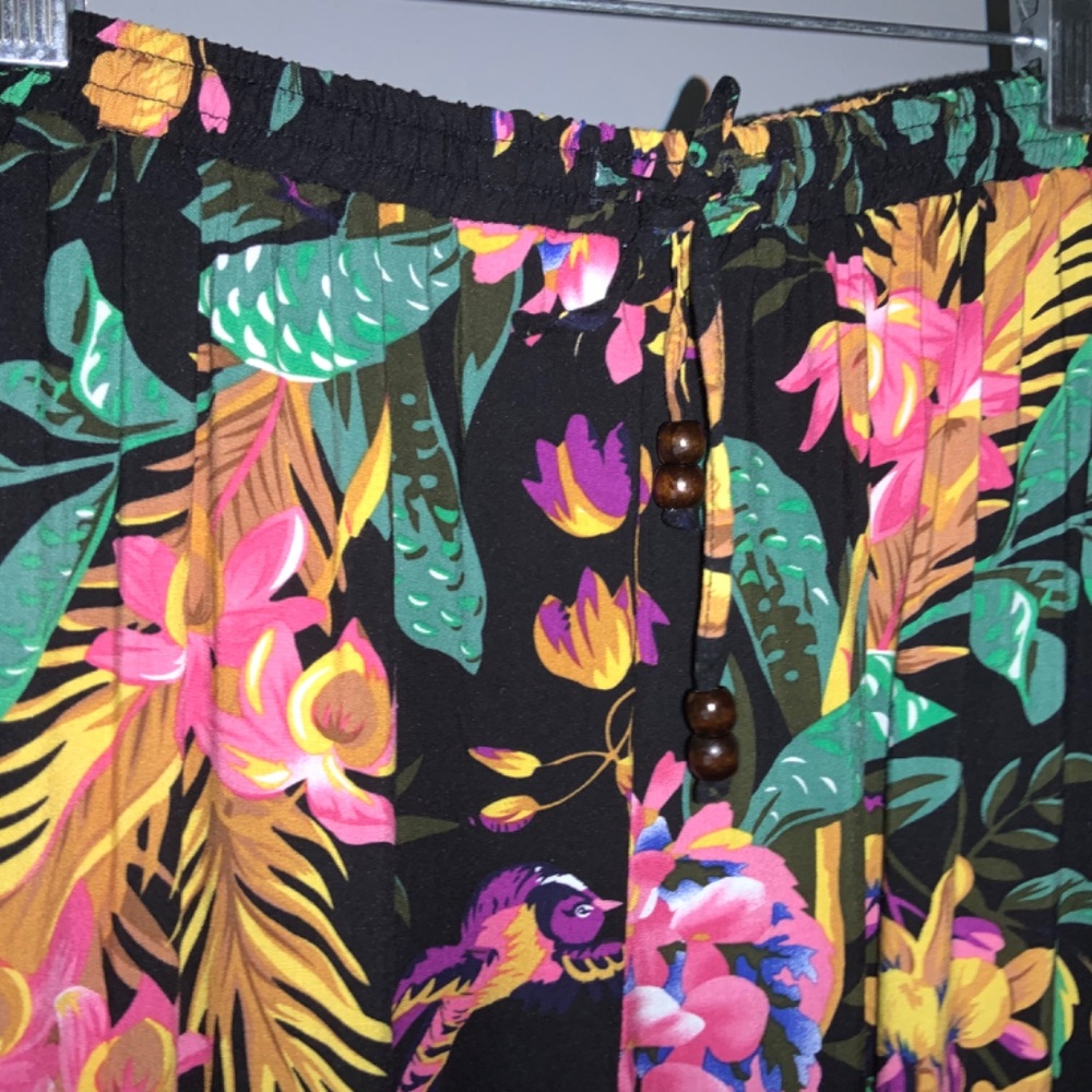 Rachel Roy tropical floral palazzo pants measures as M elastic waist drawstring - Picture 3 of 7